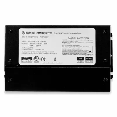 LED Dimmable Driver: 30 W Power Output, 120 to 277V AC, 24V DC, 6 1/2 in Lg - Tape & Linear Light Power Supplies