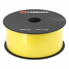 Continuous label roll for thermal transfer printing, compatible with LabelTac Pro X printer. Made of yellow gloss vinyl, suitable for indoor and outdoor use. Roll dimensions: 2 in width, 75 ft length. Used for creating labels and signs in facility identification and safety marking applications.
