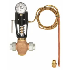 Direct-acting temperature regulator for steam media. Self-contained unit requires no external power. Features 1 in pipe connection size and 8 ft cord length. Used in heat exchangers, storage tanks, and process lines for temperature control.
