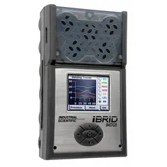 The INDUSTRIAL SCIENTIFIC MX6 iBrid is a portable multi-gas detector designed to monitor Carbon Dioxide levels. It features a black housing, a Lithium Ion battery, and an LCD display. This unit is suitable for use in industrial environments such as refineries, chemical plants, and confined spaces where gas detection is required.