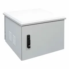 This fan-cooled server rack enclosure provides 6 rack units of space for mounting network equipment, servers, and patch panels. Constructed from steel with a powder-coated finish, it measures 14 5/8 x 23 5/8 x 21 5/8 inches and includes a key for security. Suitable for organizing cabling and electronics in data closets or similar environments.