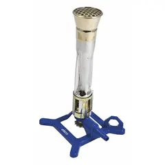 This Meker-type Bunsen burner is designed for use with natural gas, providing a maximum heat output of 1,180 BTU and a minimum of 935 BTU. It is suitable for laboratory heating, sterilization, and combustion testing applications requiring precise flame control.