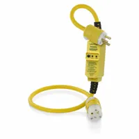 LEVITON GFCI: Manual Reset, 3 ft Lg, 12/3, 5-20P Plug, 20 A Current, 120V AC, 5-20R, Yellow, SJTW (MPN GSCM2-3C)
