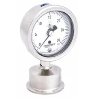 ASHCROFT Pressure Gauge: 0 psi to 30 psi, 2 1/2 in Dial, 1 1/2 in Tri-Clamp, Bottom, ±1.50% Accuracy (MPN 25-1032S-15L-30)