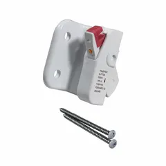 Left-hand dual-action window control device for operating window openings. White plastic with matte finish, Blue/White color scheme. Measures 1 in length by 1 in width. Suitable for commercial and industrial applications requiring precise window positioning.