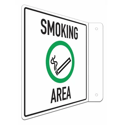 LYLE Safety Sign: Aluminum, Mounting Holes Sign Mounting, 8 in x 8 in Nominal Sign Size - L-Shape Projection Smoking Area Signs