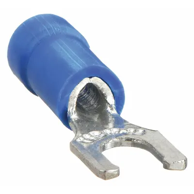 STA-KON Fork Terminals: Blue, Vinyl, #8 Stud Size, 18 AWG – 14 AWG Wire Range, Locking Fork - Insulated Fork Terminals