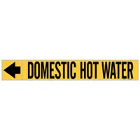 Pipe Marker: Domestic Hot Water, Yellow, Black, Fits 1 1/2 to 2 in Pipe O.D., 25 Pipe Markers (MPN 20426)