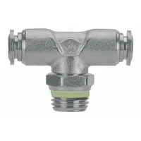 AIGNEP USA Push-Fit Tee Fitting: 5/16 in OD x 5/16 in OD x 1/8 in Pipe Size, Stainless Steel, Silver (MPN 60215-8-1/8)