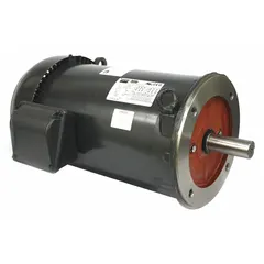 This Dayton motor is a C-face mounted, totally enclosed fan-cooled (TEFC) three-phase AC motor rated at 3 hp. It operates at 1765 RPM on a 60 Hz supply and accepts dual voltage of 230/460V AC with full load currents of 7.62/3.81 A respectively. The TEFC enclosure protects against dust and moisture, making it suitable for industrial equipment such as pumps, fans, conveyors, and compressors.