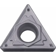 PVD carbide triangle turning insert for precision finishing and light roughing of steels, stainless steels, and cast irons. Sharp edge and positive geometry reduce cutting forces. Suitable for general turning, boring, and profiling on CNC lathes.