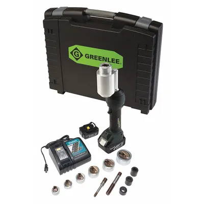 GREENLEE Knockout Tool Kit: 18V DC, 4 in Punching Capacity (Steel) - Greenlee Cordless Knockout Punches