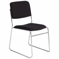 This armless stackable chair features a black fabric seat and a steel frame. Designed for space-saving storage, it is suitable for use in conference rooms, training facilities, and event halls where durable, commercial-grade seating is required