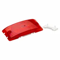 This GROTE clearance light is a rectangular, red incandescent lamp with a screw mount and 2-inch overall height. It carries an SAE Lens Code P2, confirming its use as a side marker lamp for indicating vehicle width and position on trucks, trailers, and heavy equipment