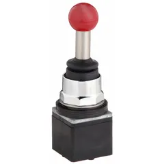 This joystick operator provides momentary, non-latching control with four positions plus a center off. The metal bezel suits industrial environments requiring precise directional input for equipment such as cranes, hoists, and material handling systems. Contact blocks are not included.