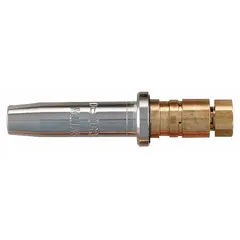 Size 3 cutting tip from the SC60 Series for handheld torches. Designed for use with propylene gas, suitable for cutting mild steel thicknesses from 1 1/2 in to 2 in. Used in oxy-fuel cutting applications for maintenance, fabrication, and repair.