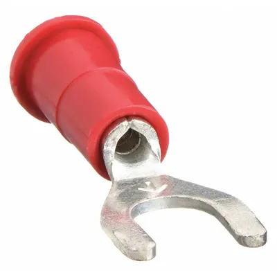 3M Fork Terminals: Red, Vinyl, #8 Stud Size, 22 AWG – 18 AWG Wire Range - Insulated Fork Terminals