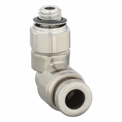 SMC Push-Fit Elbow Fitting: 4 mm OD x 5 mm OD Size, Push-to-Connect x Metric - Stainless Steel Tube Fittings