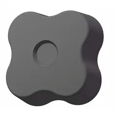 This 4-arm knob features a 2 in diameter plastic body with a steel thread insert. The threaded hole is 3/8"-16. It is used for manual adjustment and clamping on industrial machinery, jigs, and fixtures.