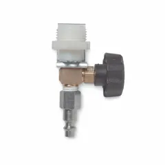 This airline temperature control is designed for supplied-air respirator (SAR) systems. It features a 1/4 in (0.63 cm) stainless steel Hansen plug/belt for connection to a filtered compressed air source. The unit includes a 1/4 in (0.63 cm) stainless steel Hansen plug. It is compatible with Allegro brand systems.