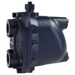 Ductile iron C-pattern float and thermostatic steam trap with 2 in FNPT connection, rated for 125 psi maximum pressure and 21,000 lb/hr capacity. Stainless steel float. Designed for horizontal installation in steam distribution systems, heat exchangers, and industrial heating processes to automatically drain condensate while preventing steam loss.