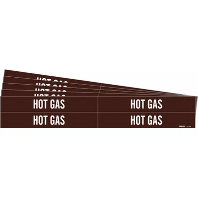 BRADY Pipe Marker: Hot Gas, Brown, White, Fits 3/4 to 2 3/8 in Pipe O.D., 4 Pipe Markers - Hot Gas Adhesive Pipe Markers