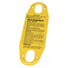 Safety label designed for hoists to provide critical warnings to operators and maintenance personnel. Applied to hoist bodies or control stations to help prevent accidents during lifting operations. Manufacturer part number EC-21.