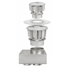 This steel concentric Y vent kit is designed for surface mounting on gas unit heaters. It includes a 6 in vent box assembly and serves as both combustion air intake and exhaust vent. Suitable for use with gas wall and ceiling heaters.