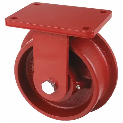 HAMILTON Plate Caster: Rigid, Iron, 8 in Wheel Dia, 3 in Wheel Wd, 9 1/2 in Mounting Ht - Single-Flange Track-Wheel Plate Casters