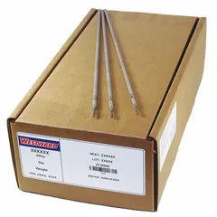 Carbon steel E6013 stick electrode for sheet metal welding with low amperage. Measures 3/16 in x 14 in, 50 lb package. As welded, tensile strength 60 ksi, yield strength 48 ksi. Suitable for light fabrication and repair of thin-gauge materials.