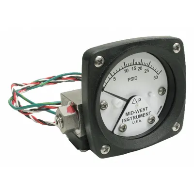 MIDWEST INSTRUMENT Differential Pressure Gauge & Switch: Back, 1/4 in NPT Female, 120 - Medium & High Operating Pressure Differential Gauges with Switch