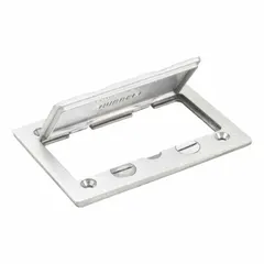 Rectangular floor box cover made of brushed aluminum with a silver finish. Designed for use with compatible floor boxes to provide a flush-mount access point for electrical wiring in commercial or industrial environments.