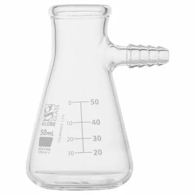 GLOBE SCIENTIFIC Filtering Flask: 50 mL, Colorless, Round, A - Glass Filtering Flasks