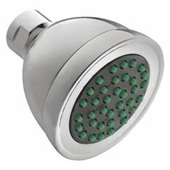 This MOEN fixed showerhead is constructed of metal with a chrome finish, rated for 1.5 gpm flow. It is a single-pattern unit from the Commercial series, suitable for high-use environments such as hotels, gyms, and institutional facilities.