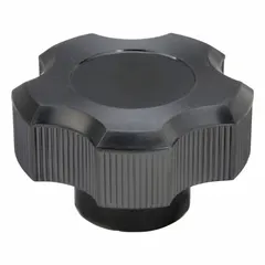 This 5-arm knob features a threaded hole for manual adjustment and clamping on industrial machinery, jigs, and fixtures. Made of thermoset material, it has a 2.5 in diameter, 3/8"-16 thread, and 10 mm thread length.