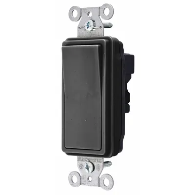 HUBBELL Wall Switch: Rocker Switch, Single Pole, Maintained, Black, 120/277V AC - Rocker Wall Switches