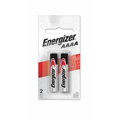ENERGIZER AAAA battery, part of the Max series, delivers 1.5V DC in a compact alkaline format. This 2-pack is suited for powering small electronic devices such as laser pointers, stylus pens, and medical monitors.