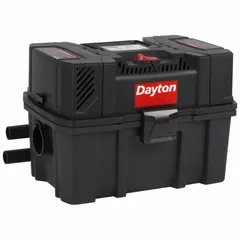 This DAYTON mini vacuum features a plastic tank for wet/dry pickup. It includes a 7-foot hose with 1-1/4-inch diameter. Suitable for collecting both wet spills and dry debris in workshops, garages, or light industrial settings.