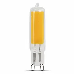 This FEIT ELECTRIC LED lamp features a G9 2-pin base and T4 bulb shape, operating at 120V AC. It consumes 4.5 watts and produces 450 lumens of light output. Suitable for general illumination in residential and commercial fixtures requiring a G9 base, such as under-cabinet lights and decorative luminaires.