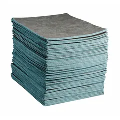 These polypropylene sorbent pads are perforated for easy tear-off and absorb up to 40 oz per pad. Suitable for containing and absorbing industrial fluid leaks, drips, and spills, including oils, coolants, and water-based liquids. Pack of 100.