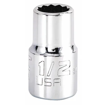 PROTO Socket: SAE, 1/2 in Drive Size, 1/2 in Socket Size, 12-Point, Std, Chrome - 1/2" Drive Hand Sockets
