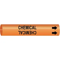 Pipe Marker: Chemical, Orange, Black, Fits 1 1/2 to 2 3/8 in Pipe O.D., 1 Pipe Markers, With Arrows (MPN 4309-B)