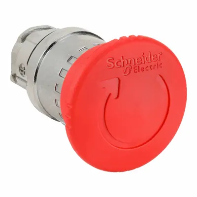 SCHNEIDER Emergency Stop Push Button: Red, 22 mm Mounting Size, Metallic - Mushroom-Head Push-Button Operators