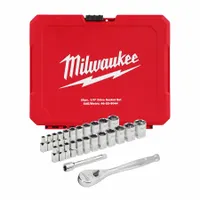 MILWAUKEE Socket Set: 1/4 in Drive, 25 Piece, 6-Point, Metric/SAE, 5/32 in to 9/16 in/5 mm to 15 mm (MPN 48-22-9044)