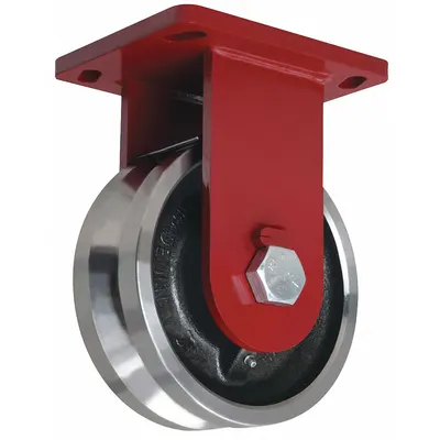 HAMILTON Plate Caster: Rigid, Steel, 8 in Wheel Dia, 4 in Wheel Wd, 10 1/2 in Mounting Ht - V-Groove Track-Wheel Plate Casters