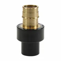 This brass barbed tube fitting from UPONOR features a 1 1/2 in ID and 1 1/2 in pipe size, designed for expansion PEX connection. It is used to join PEX tubing to threaded pipe in plumbing and hydronic heating systems, providing a secure joint for water distribution