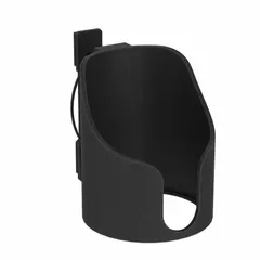 Polyamide cup holder for use with Fath and 45 Series structural framing systems. Measures 118 mm x 59 mm x 106 mm with an unfinished black finish. Accepts M5 metric fasteners (not included). Suitable for holding cups or cylindrical objects in industrial workstations and assembly areas.