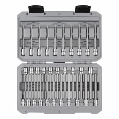 TEKTON Socket Set: 26 - 50 Pieces, 1/4 in Drive Size, 31 Pieces, 10 3/4 in Overall Lg - Multi-Tip Shape Bit Socket Sets