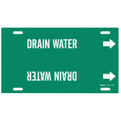 BRADY Pipe Marker: Drain Water, Green, White, Fits 8 to 9 7/8 in Pipe O.D., 1 Pipe Markers - Drain Water Strap-On Pipe Markers
