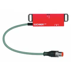Non-contact safety switch without guard locking for monitoring movable guards on industrial machinery. Features Multicode RFID actuator technology, M12 connector with 8 pins, and 1 m cable. Designed for left-hand door opening; not daisy-chainable.